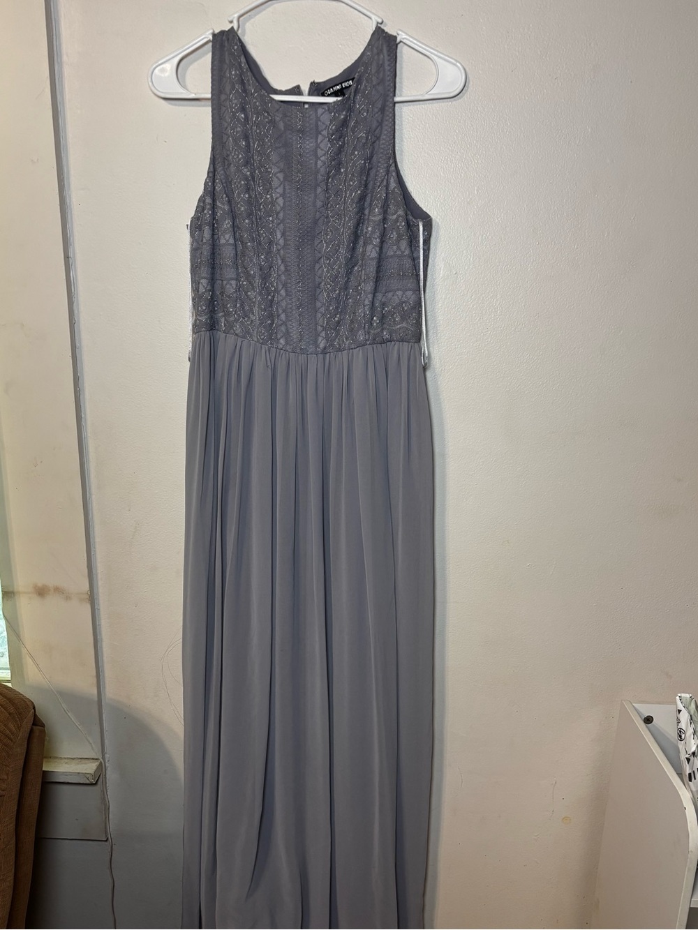 Gianni Bini Sleeveless Lace Bodice Maxi Dress in Slate Gray